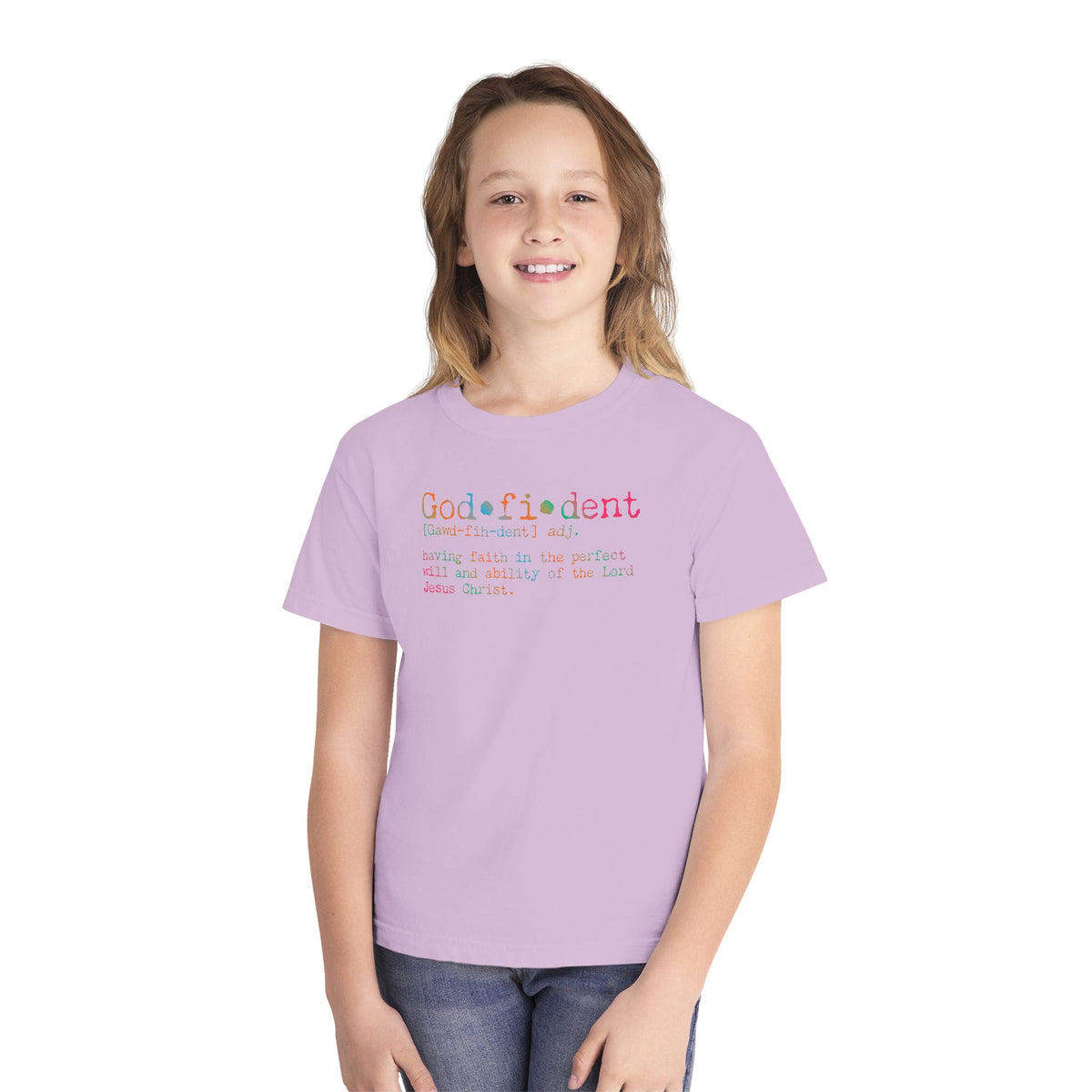 Youth Tee – "God•fi•dent" Colorful Christian Faith Shirt